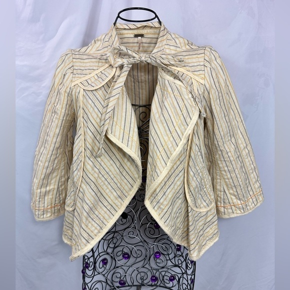Free People striped 3/4 sleeve jacket size 6 - Picture 1 of 8